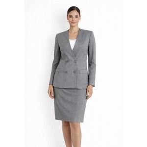Vintage Gray Double Breasted Skirt Suit Set Large Business Chic